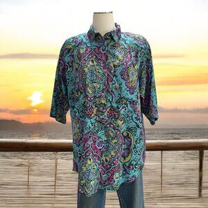 Vintage Abstract Paisley Button Up Shirt Large Boho Hippie Festival Retro Chic